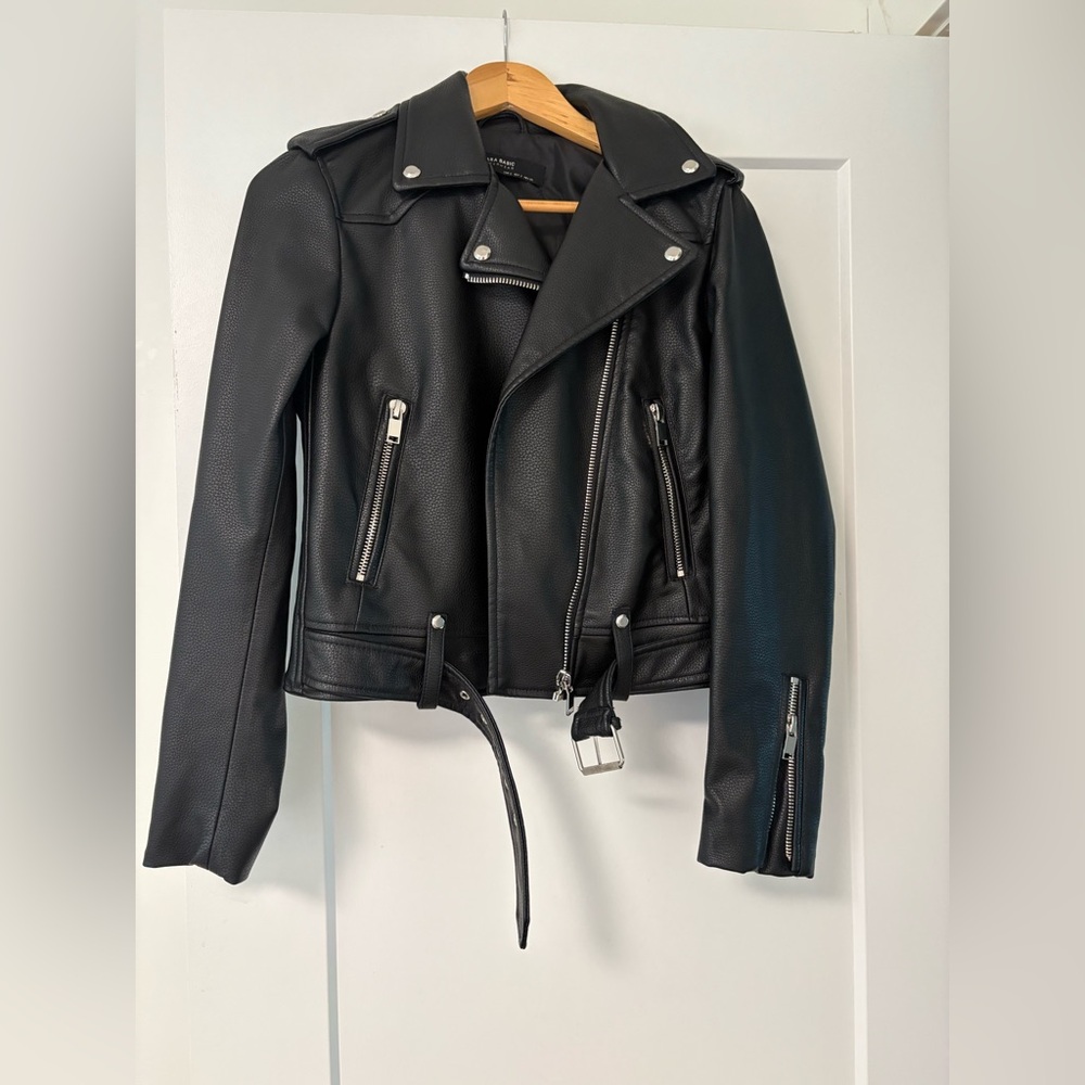 Zara Black Leather Moto Jacket